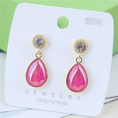 Elegant Golden Rimmed Waterdrop Style High Fashion Women Stud Earrings - Pink