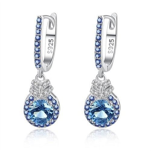 Exquisite Blue Dangle Ear Buckle 925 Sterling Silver Sapphire Earrings