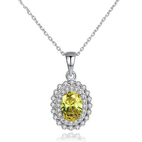 Olive Gem with Rhinestone Embellished Pendant 925 Sterling Silver Necklace