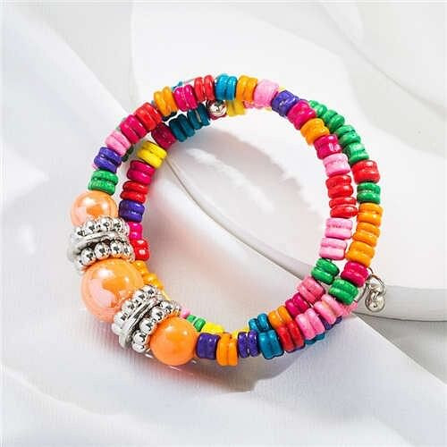 Vintage Vacation Beach Style Fashion Colorful Wooden Beads Bracelet
