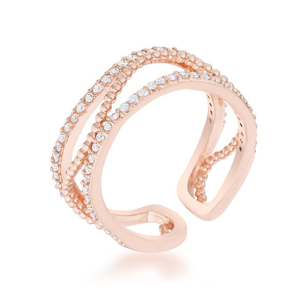 Marina 0.5ct CZ Rose Gold Abstract Cuff Ring R599-R08491A-C01