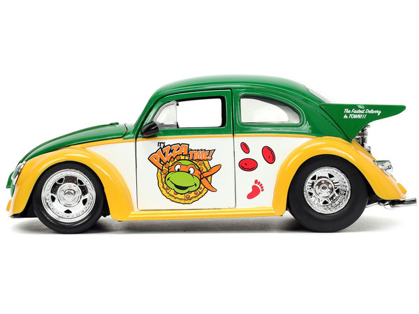 1959 Volkswagen Drag Beetle Green and Yellow and Michelangelo Diecast Figure "Teenage Mutant Ninja  F977-JA33741