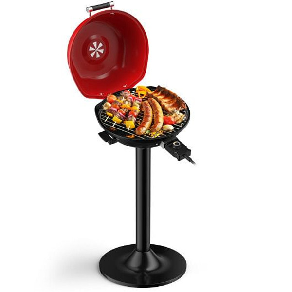 1600W Portable Electric BBQ Grill with Removable Non-Stick Rack-Black & Red - Color: Black & Red