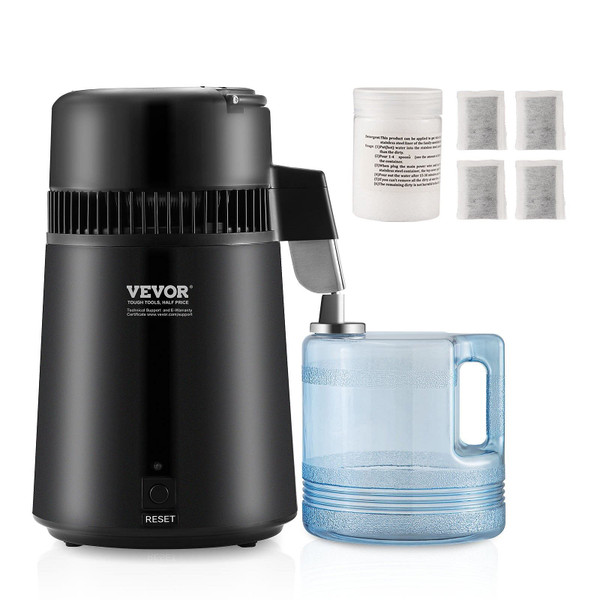 VEVOR Water Distiller, 4L 1.05 Gallon Pure Water Purifier Filter For Home Countertop, 750W Distiller