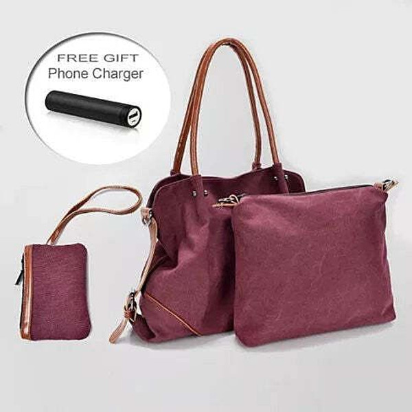 Color: Burgundy - TRIBEKA 3 In 1 Shoulder Bag Plus Free Smartphone Charger From The Journey Collect K290-5723287557