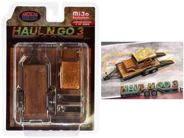 "Haul N Go 3" 4 piece Diecast Model Set (1 Flatbed Trailer 1 Abandoned Car 2 Ramps) Limited Edition F977-AD-76522MJ