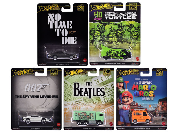 "Pop Culture 2024" 5 piece Set D "Premium Series" Diecast Model Cars by Hot Wheels