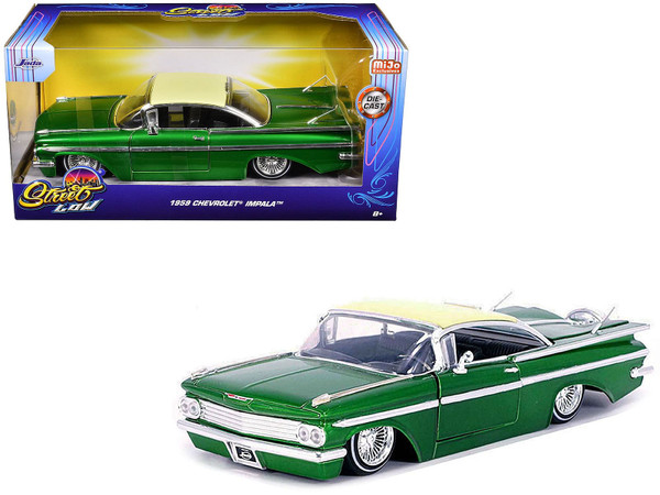 1959 Chevrolet Impala Lowrider Green Metallic with Cream Top and Wire Wheels "Street Low" Series 1/ F977-35592