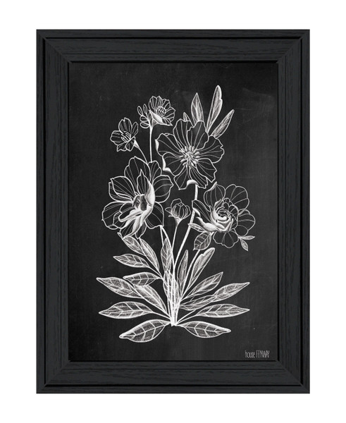 Vintage Chalkboard Flowers Black Framed Print Wall Art N270-407654