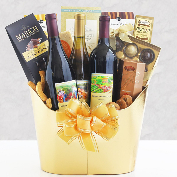 Golden Vineyard Trio: Red & White Wine Gift Basket Z954-GC-51102