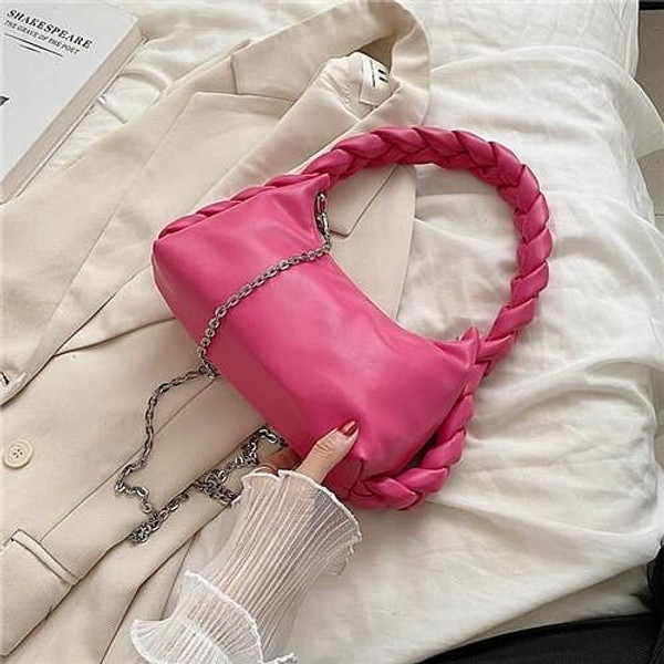 Chain Woven Design Fashion Women Shoulder Bag - Rose
