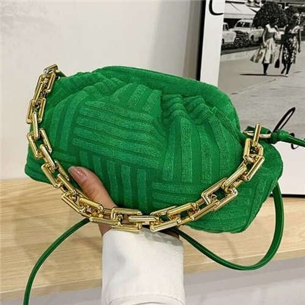Acrylic Thick Chain Decorated Velvet Pleated Texture Candy Color Fashion Women Mini Messenger Bag