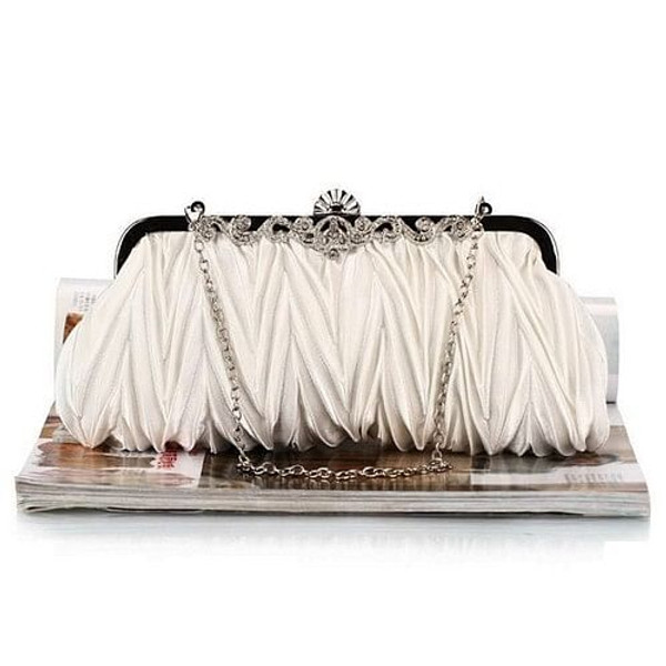 Luxurious Folding Cloth Design Evening/ Wedding Party Handbag - White