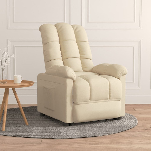 vidaXL Recliner Chair Cream Fabric (100% polyester), plywood, iron