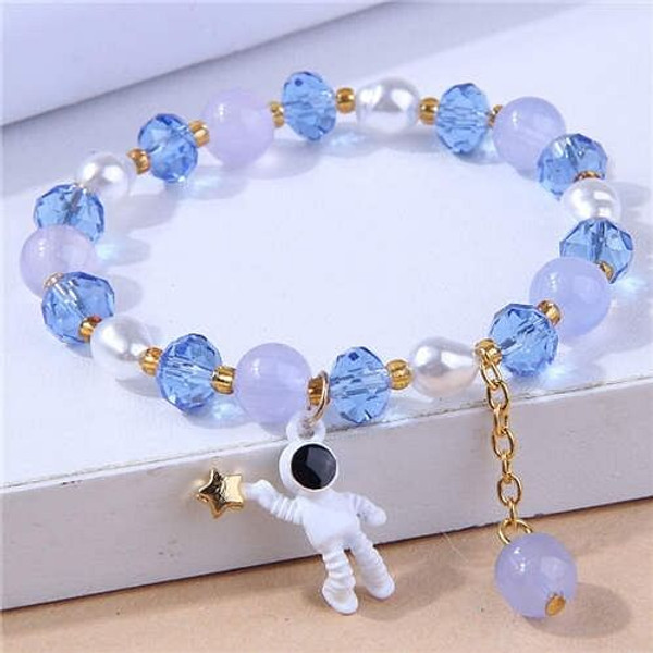 Astronaut Pendant Crystal and Pearl Mix Fashion Womens Bracelet - Blue