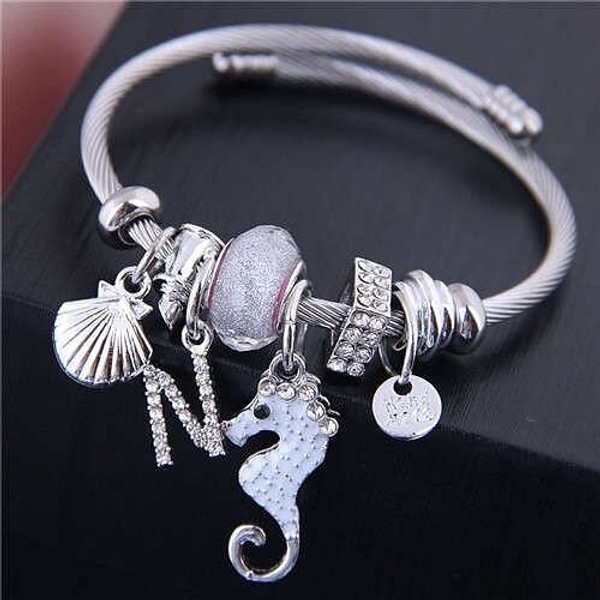 Alloy Seahorse and Seashell Decorated High Fashion Women Bangle - White
