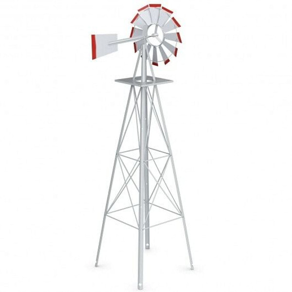 8 Feet Windmill Metal Ornamental Wind Wheel Weather Resistant-Gray - Color: Gray