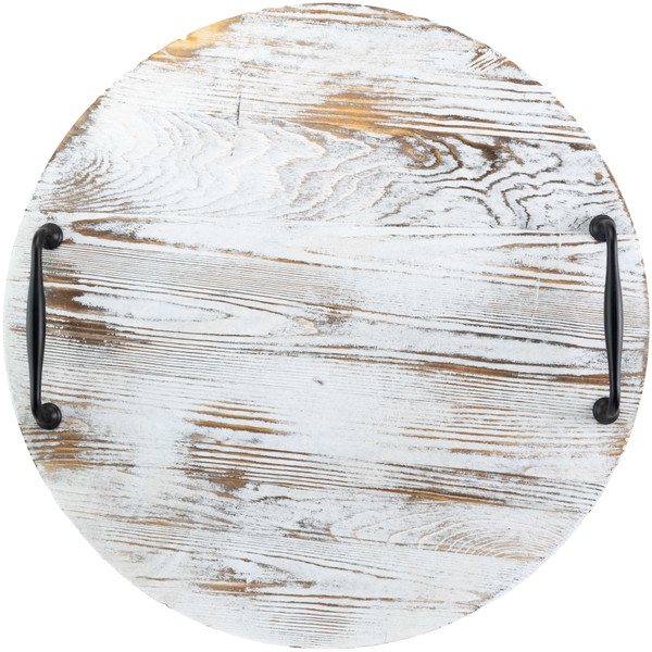 Cousin DIY Round Wood Tray With Metal Handles 18 White Wash Pack of 2
