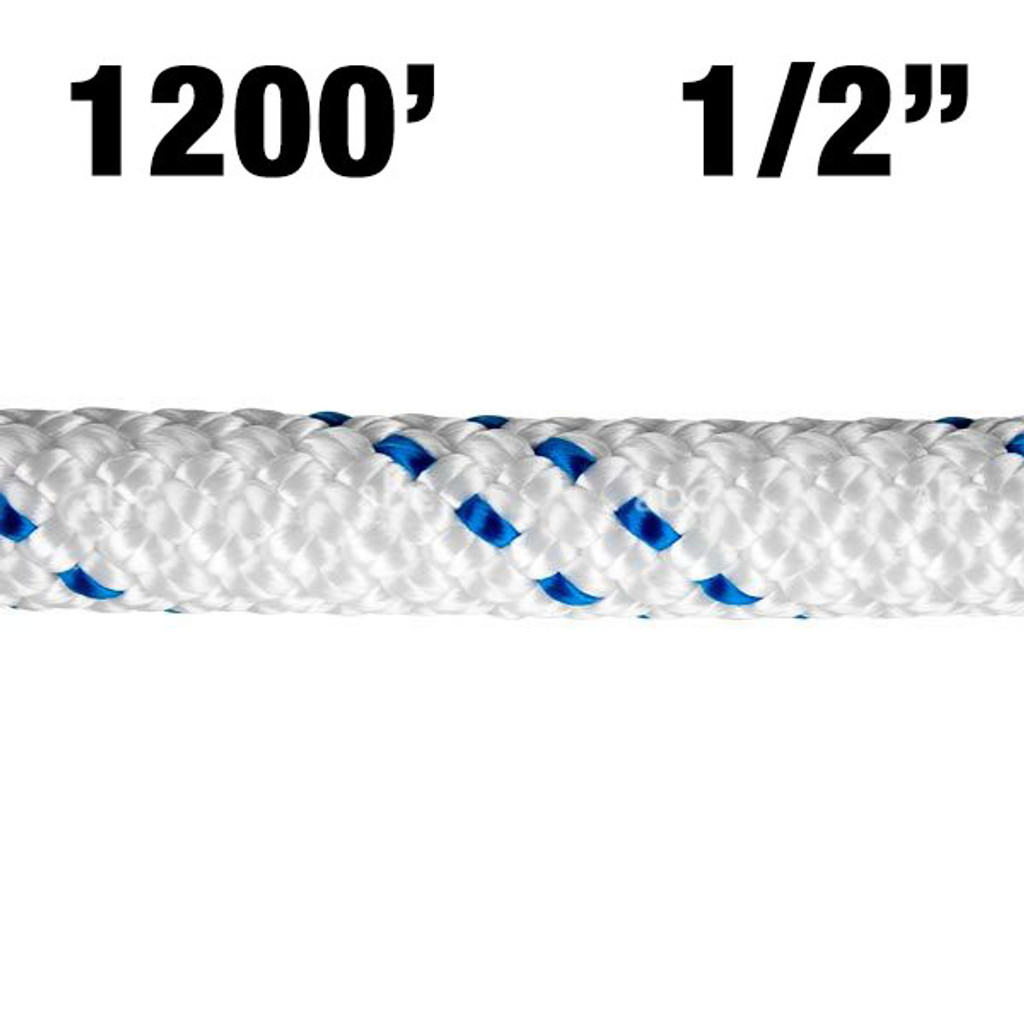 Rope -- New England - KMIII - 1/2" - White w/ Blue Tracer - 1200'