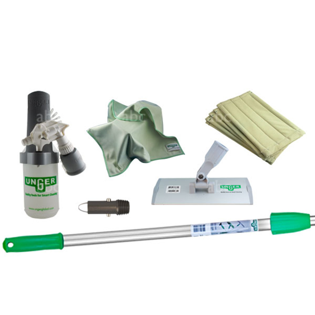 Kit Contents:

SOABG: Sprayer on a belt
PHD20:  Handheld pad holder
PHH20:  8" Aluminum pad Holder with Euro fittings (German threading)
AFAET:  HiFlo Thread Adapter for Aluminum Poles
PHW20: 8" Microfiber "Washing" Pad (3)
PHL20:  8" Microfiber Luster Pad (3)
ED180:  OptiLoc Three Section Telescopic Pole - 6'