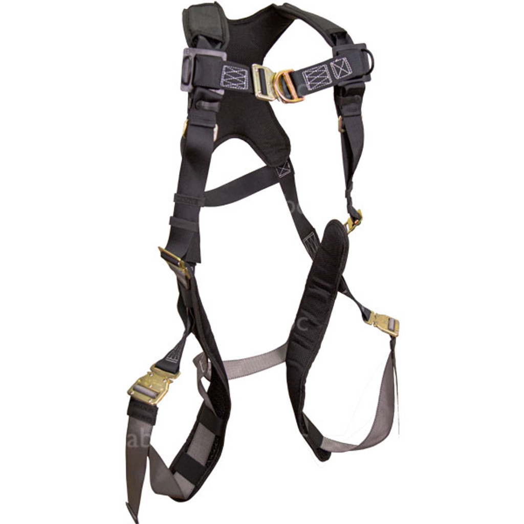 The full-body fall protection harness.