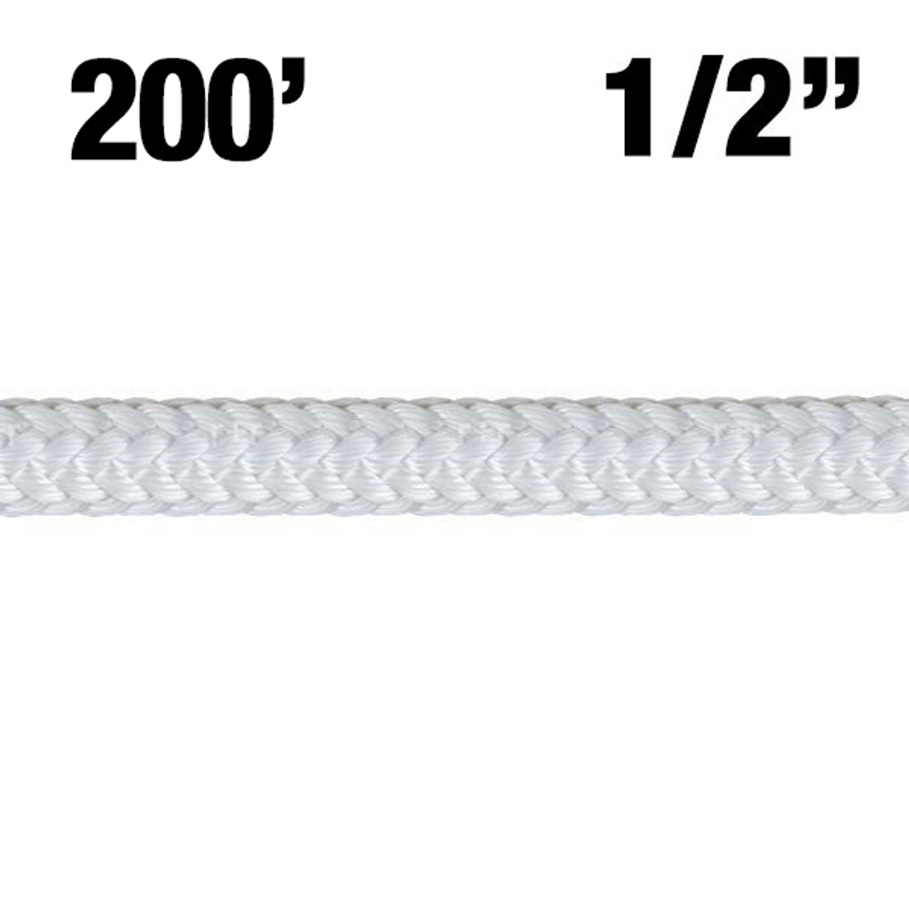 Rope - New England - Safety Blue - 1/2"- White - 200' with Galvanized Steel Thimbles