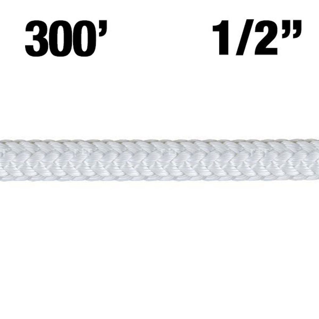 Rope - New England - Safety Blue - 1/2"- White - 300' with Galvanized Steel Thimbles