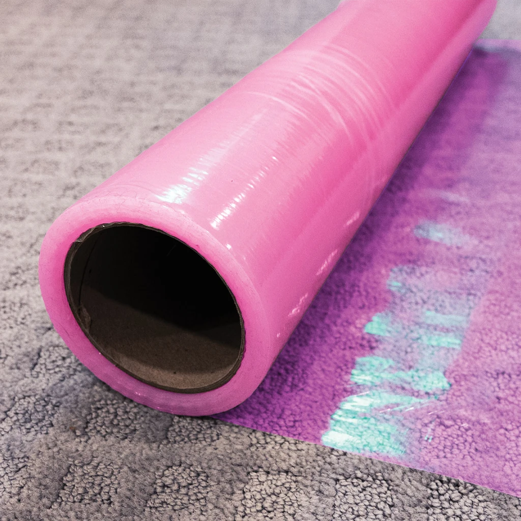 24" - Carpet Protection Self-Adhesive Film, 2.5 Mil.,  200' Roll - Warrior Protective - pink