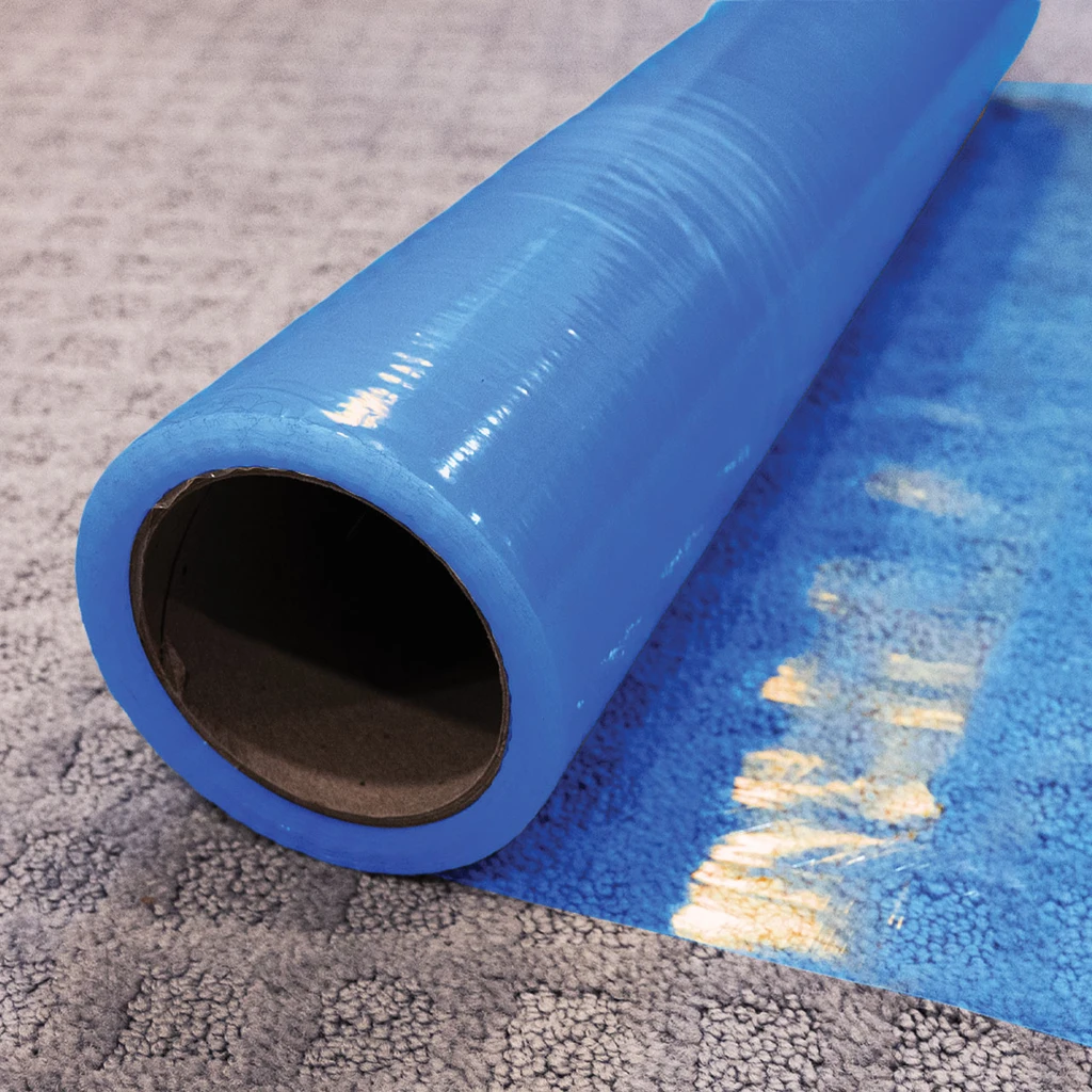 24" - Carpet Protection Self-Adhesive Film, 2.5 Mil.,  200' Roll - Warrior Protective - blue