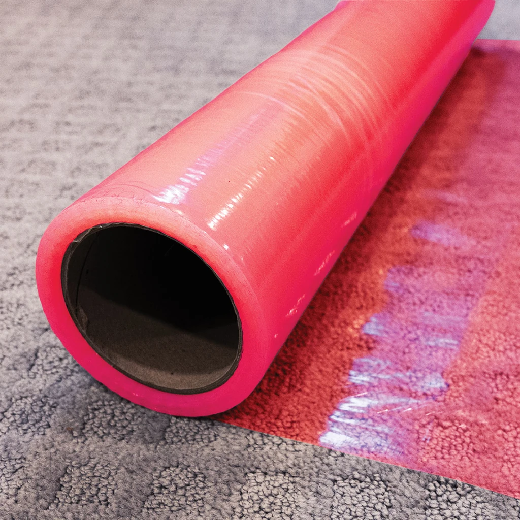 24" - Carpet Protection Self-Adhesive Film, 2.5 Mil.,  200' Roll - Warrior Protective - red