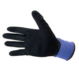Water Resistant Nitrile coated work gloves. 15G Blue Polyester Shell, 10 pairs