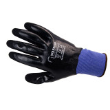 Water Resistant Nitrile coated work gloves. 15G Blue Polyester Shell, 10 pairs