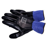 Water Resistant Nitrile coated work gloves. 15G Blue Polyester Shell, 10 pairs