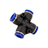 4 way Connector Black - Push to Fit - 5/16 OD