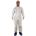 Warrior Protective Triple Layer White Coverall with Hood - front - hood up