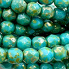 6mm Turquoise Green with Picasso Fire Polish Beads (25 Beads)