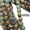 4mm Tea Green Picasso Fire Polish Beads