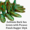 5x16mm Daggers Dark Sea Green with Picasso Finish (10pk)