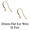 26mm Flat Ear Wire (Gold Plated) 12 Pair