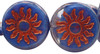 22mm Sun Coin Transparent Glass and Cornflower with Picasso Finish and Copper Wash (Sold per bead)