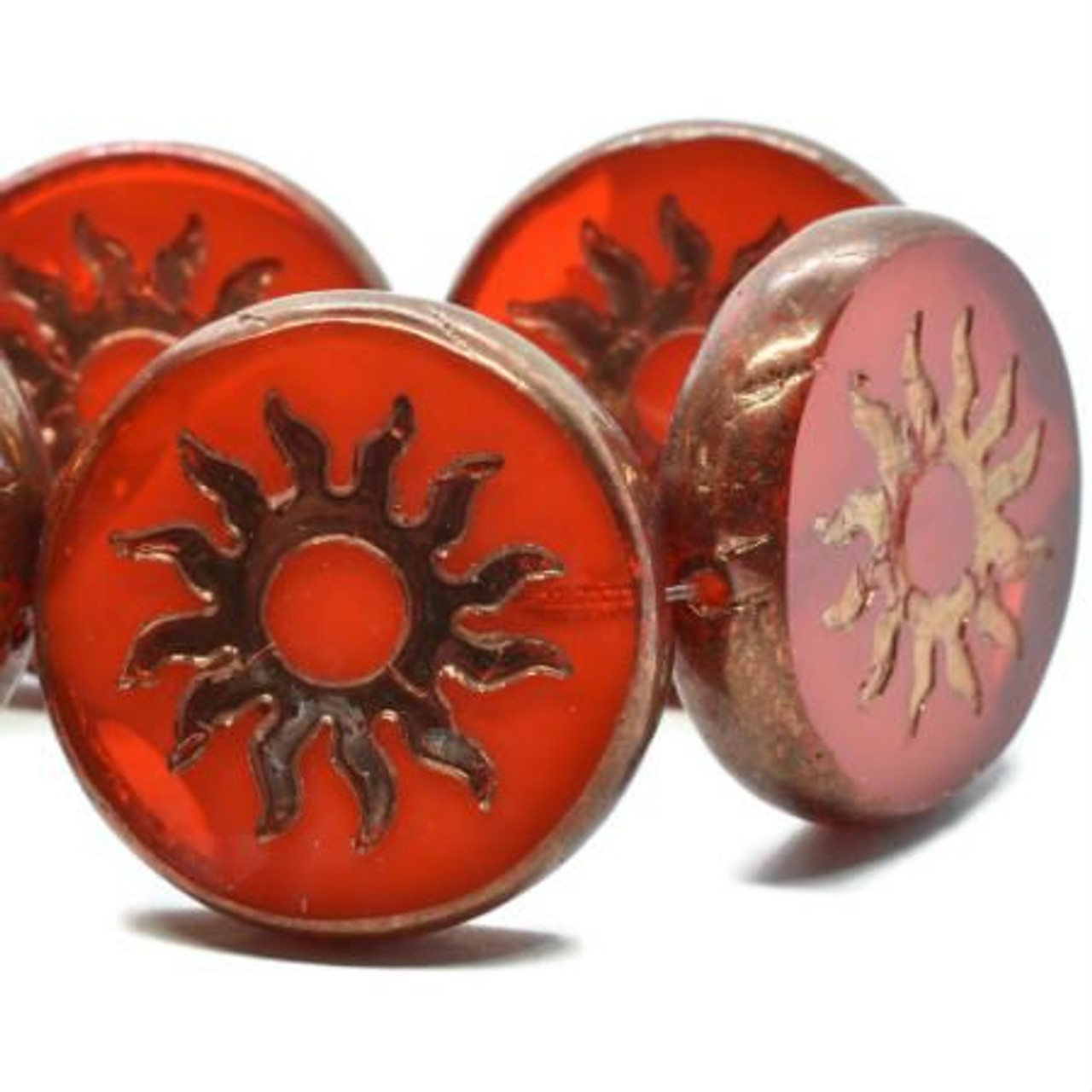 22mm Sun Coin Red with Bronze Finish - Sold Per Bead