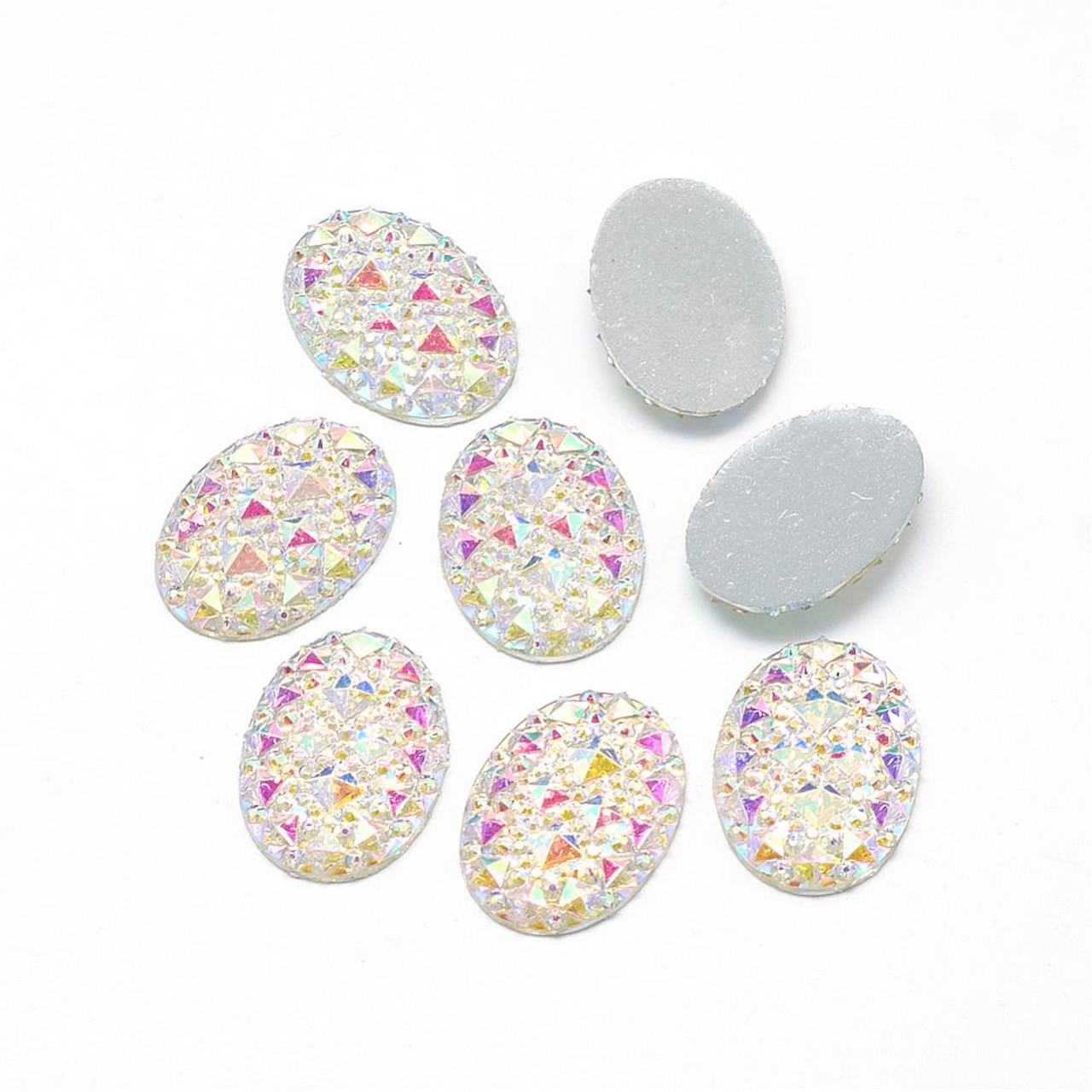 25x18x2.5mm White AB Resin Oval Cabochon (6pk)