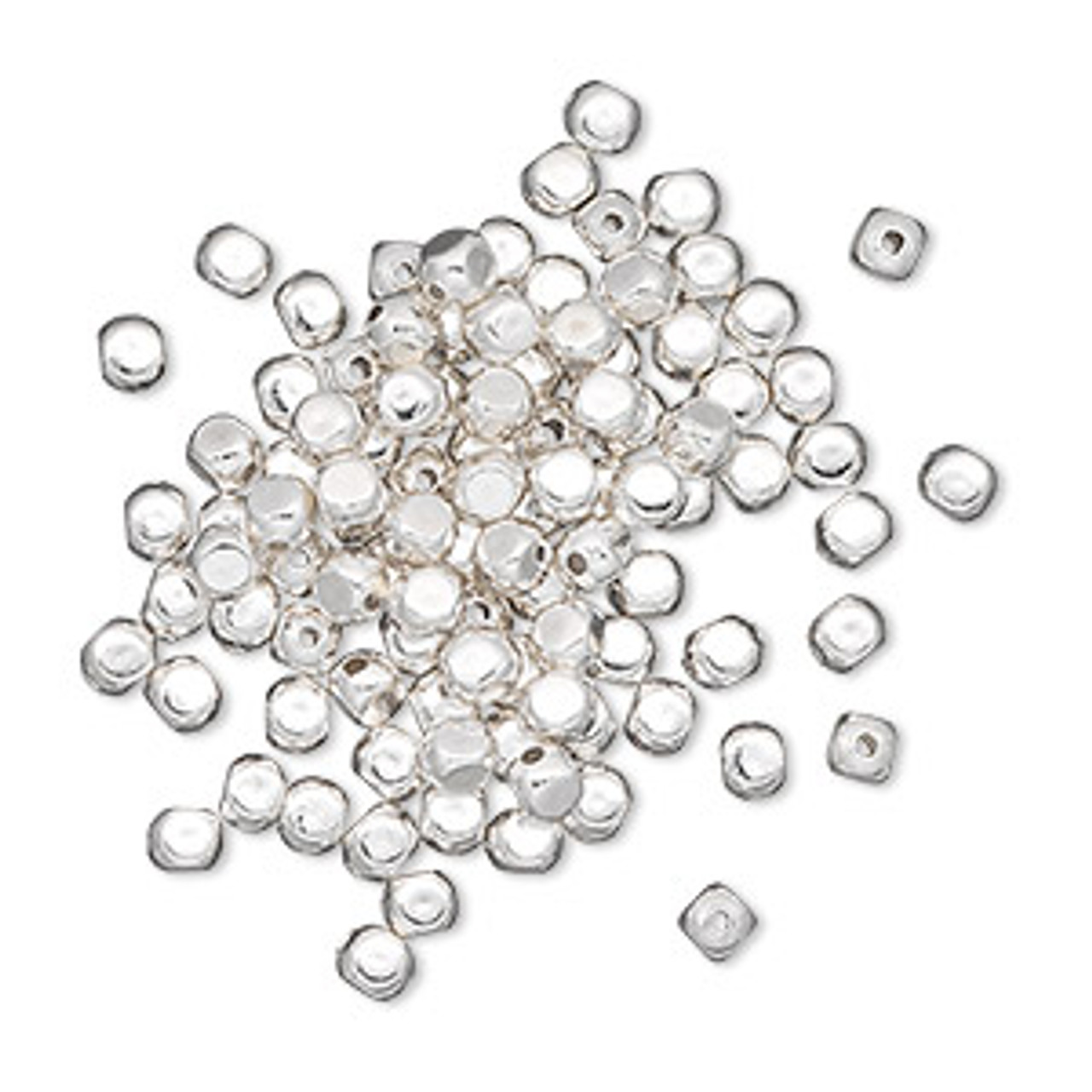 3mm Rounded Square Metal Beads Silver Plated (100 Beads)