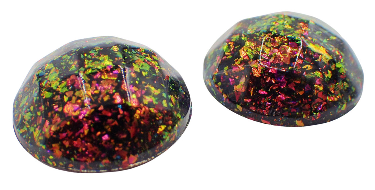 2pk 15mm Faceted Round Pink/Green Camellian Resin Cabochons