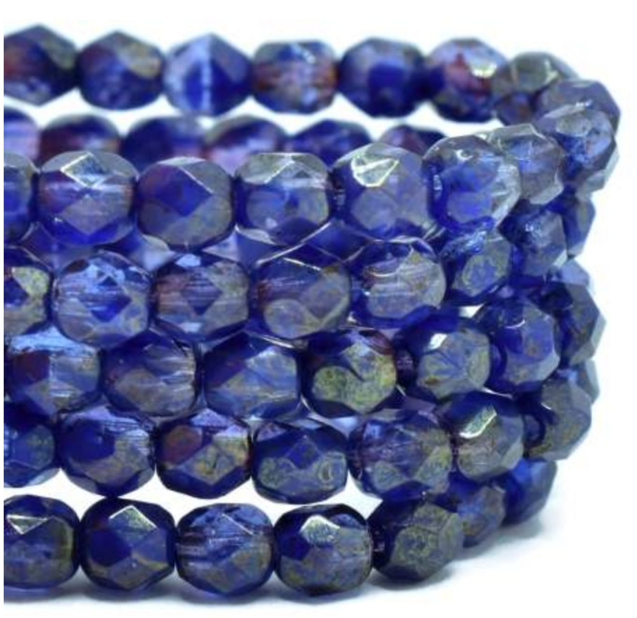 4mm Indigo Gold Luster Fire Polish Beads (50pk)