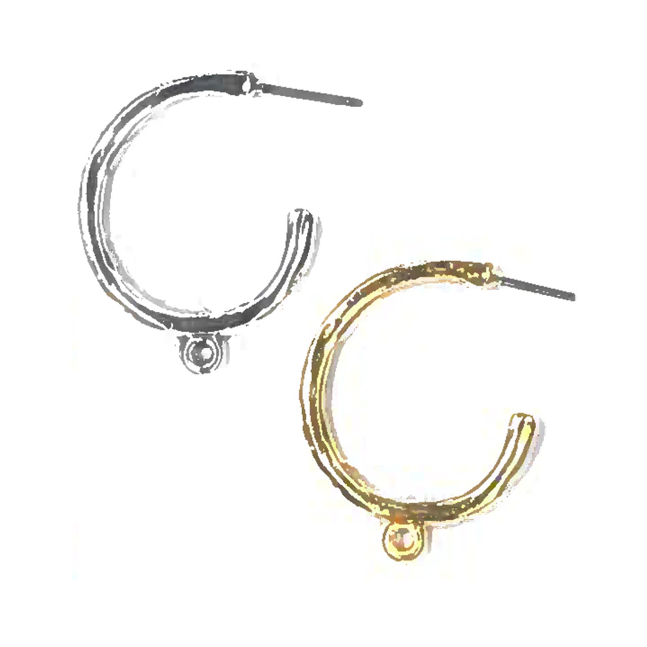 Gold organic 24mm post earring hoop w/ring - 1 Pair