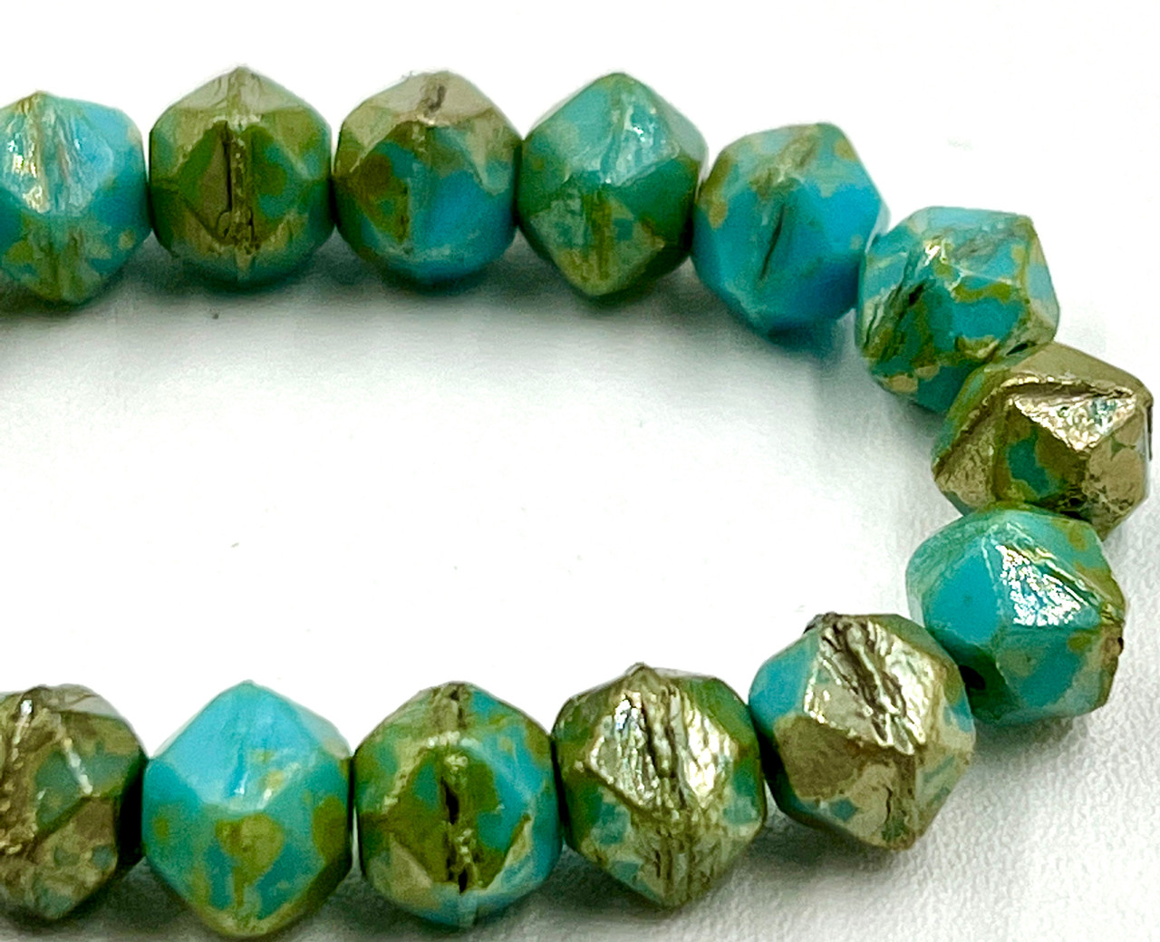 8mm English Cut Blue Turquoise with a Picasso Finish (20 Beads)