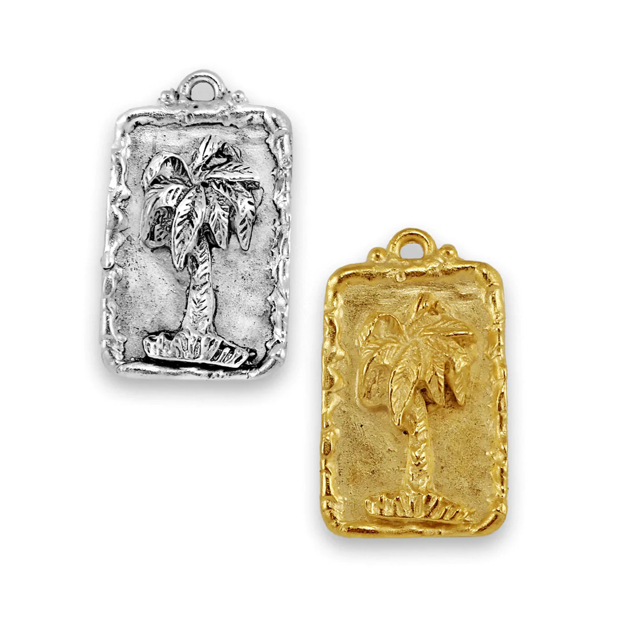 26X17mm Gold Molted Edged Palm Tree Charm w/ring (1 piece)