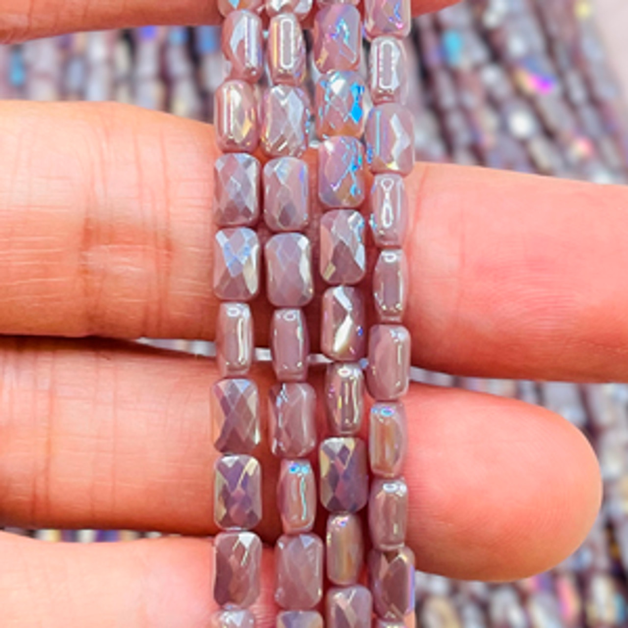 4x7mm Flat Lavender Jade AB Faceted Rectangle (30 Beads)