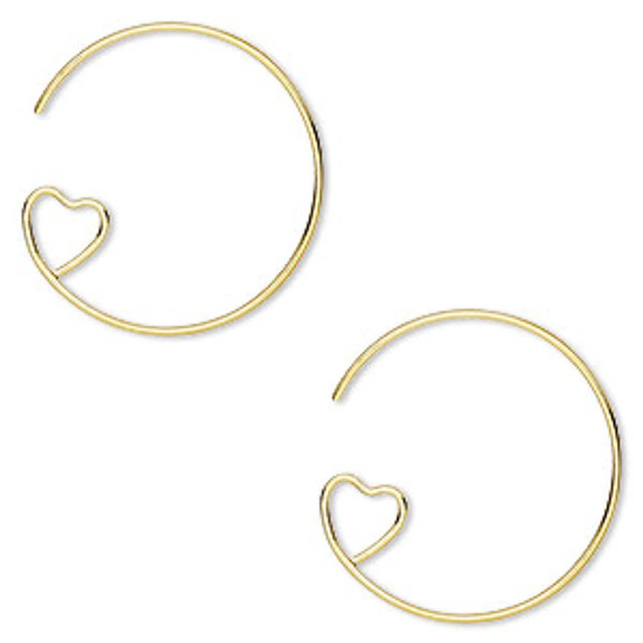 23mm Round Hoop with Heart, 19ga (1 Pair) Gold Plated